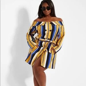 Ashley stewart women's stripped blazer dress size 24 yellow and blue